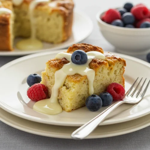 White chocolate bread pudding served warm with sauce