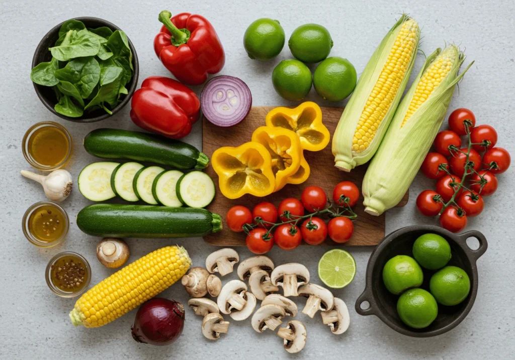 Fresh vegetables prepared for grilling