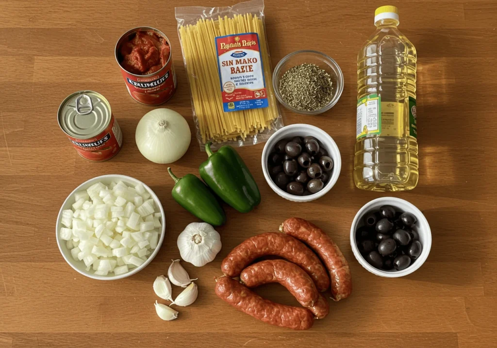 Fresh ingredients for making Dominican spaghetti