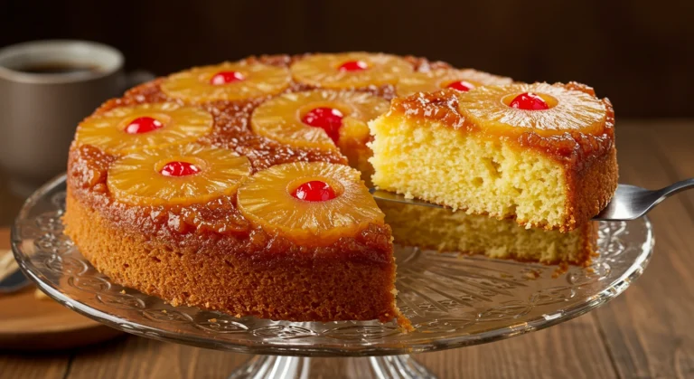 Homemade pineapple upside down cake with cherries on top