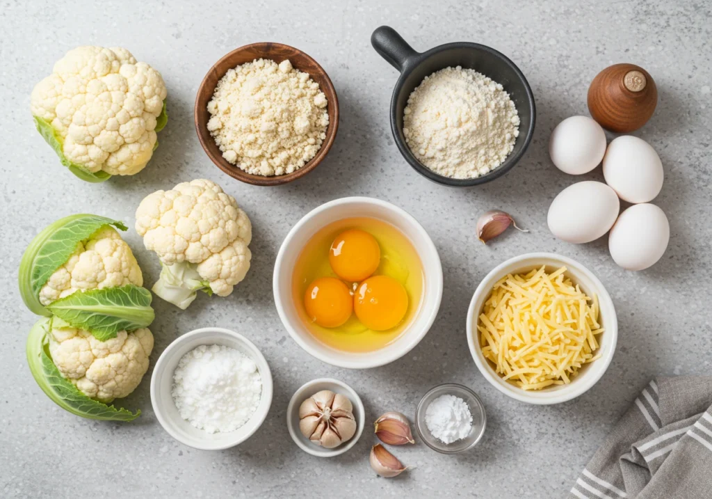 Ingredients for making cauliflower bread