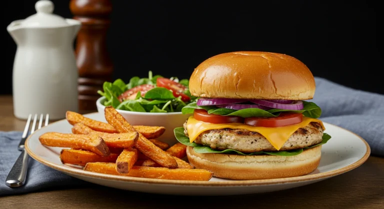 Juicy white cheddar and spinach chicken burgers on toasted buns with melted cheese and fresh greens.