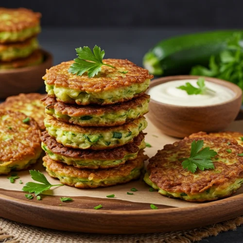 Best ever zucchini fritters recipe served golden and crispy on a rustic plate.