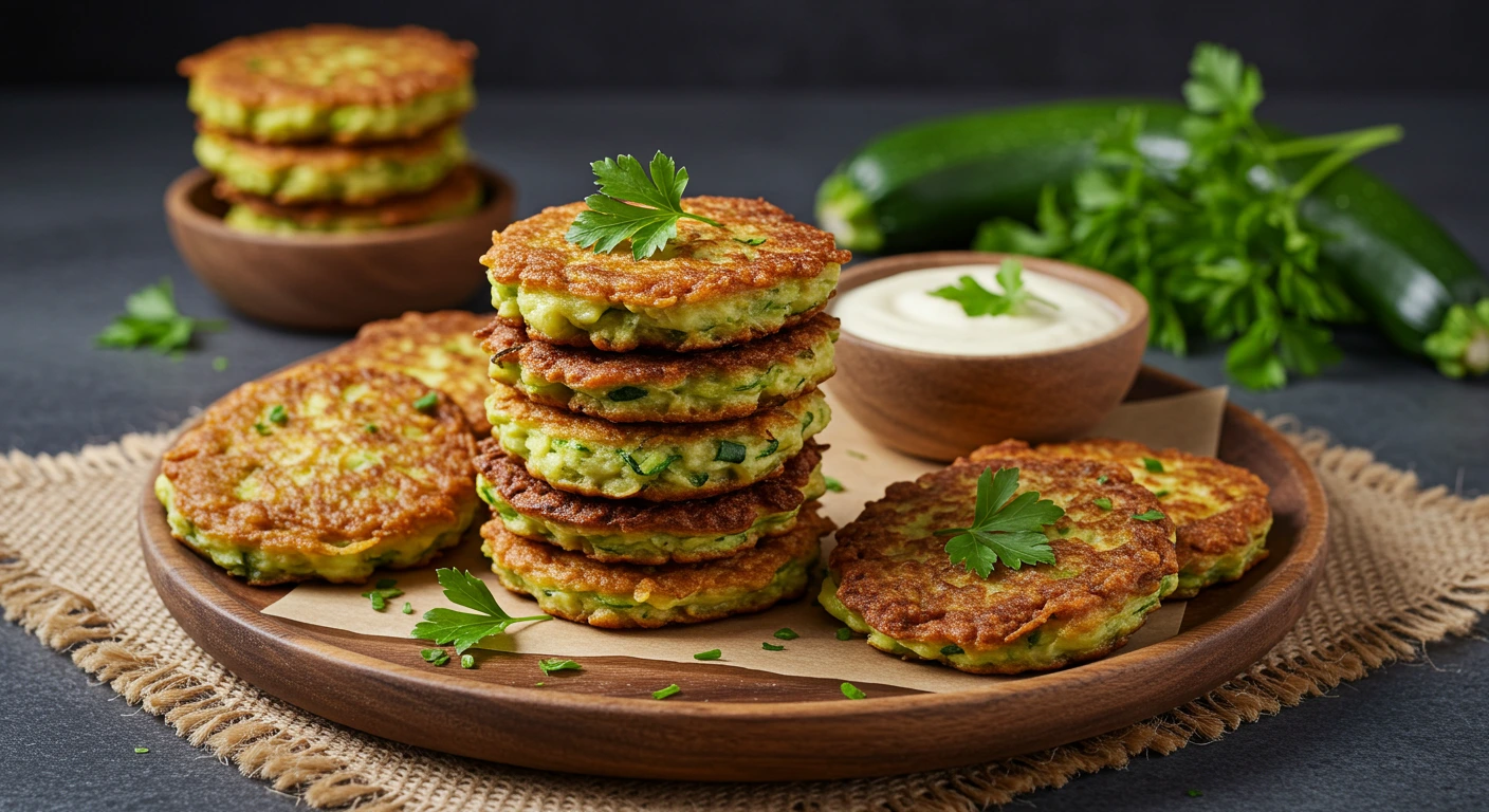 Best ever zucchini fritters recipe served golden and crispy on a rustic plate.