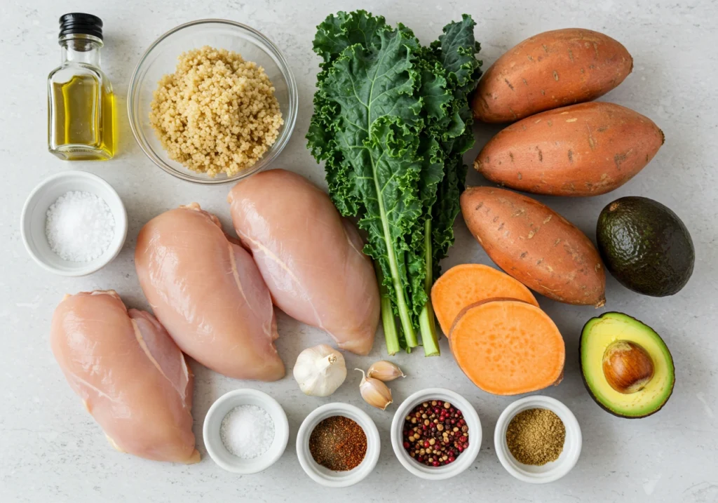 Fresh ingredients for chicken and sweet potato recipe