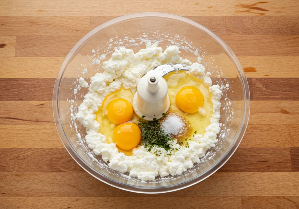 Step-by-step process of preparing cottage cheese flatbread.