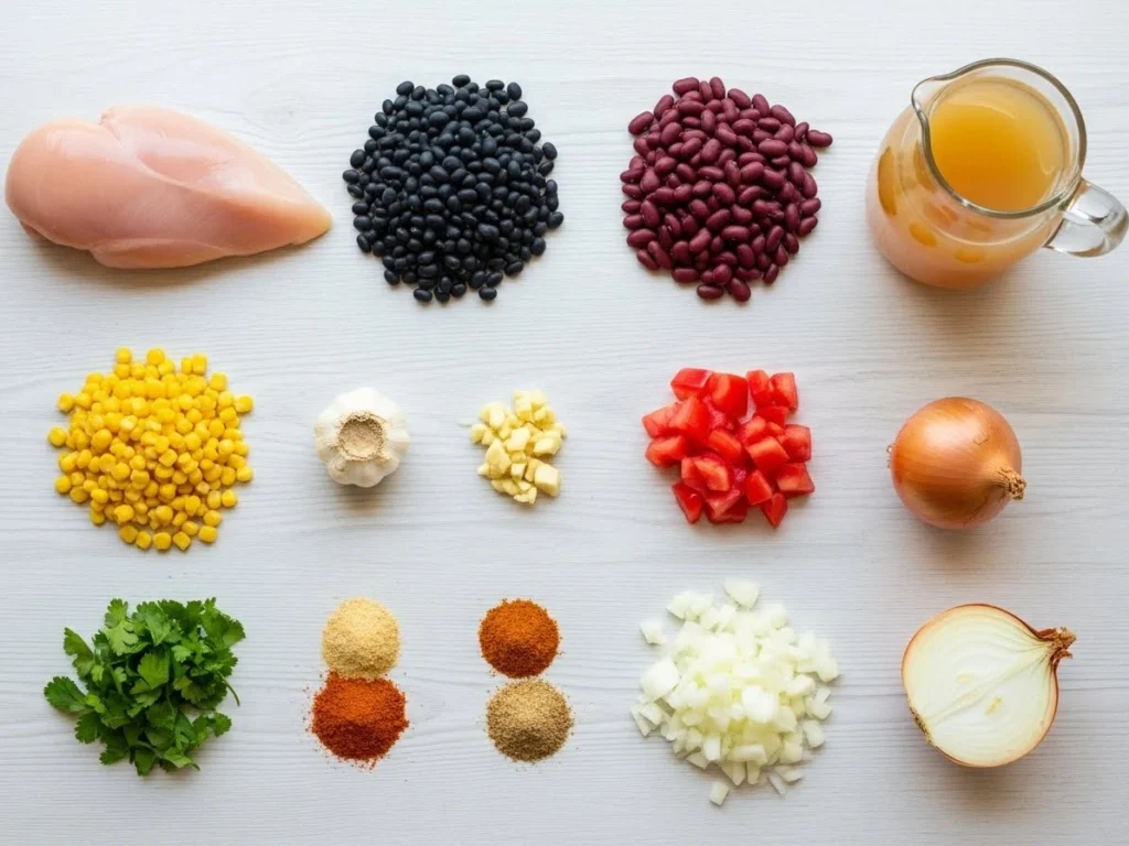 Ingredients for homemade chicken taco soup laid out on a table